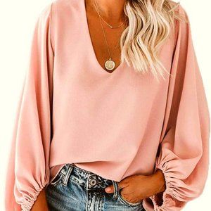 NWT Qearal V Neck Chiffon Balloon Sleeve blouse sz 2XL